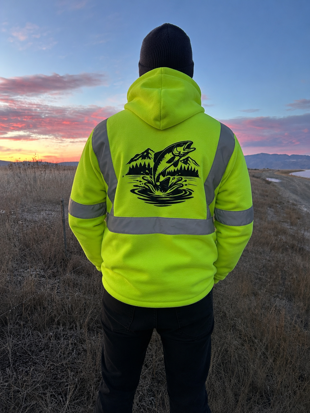 Adults Fishing - Full Hi Vis Fleece Hoodie