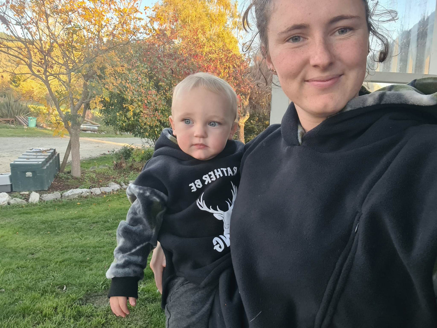 Breastfeeding Fleece Hoodie - Black with Green Camo